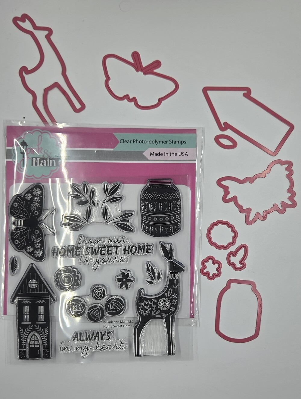 Pink & Main Home Sweet Home Clear Photo-polymer Stamp And Die Cut Set